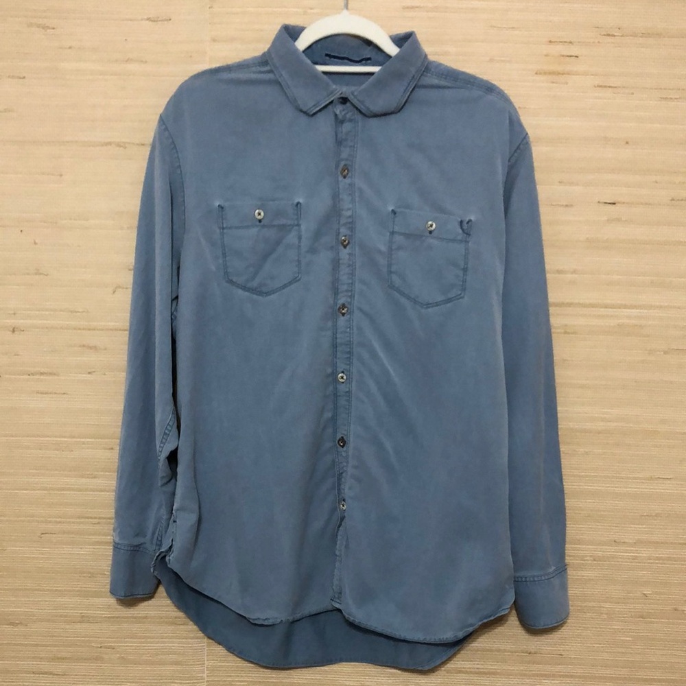 Tommy Bahama Blue Tencel Lyocell Cotton Blend Long Sleeve Button Down Shirt